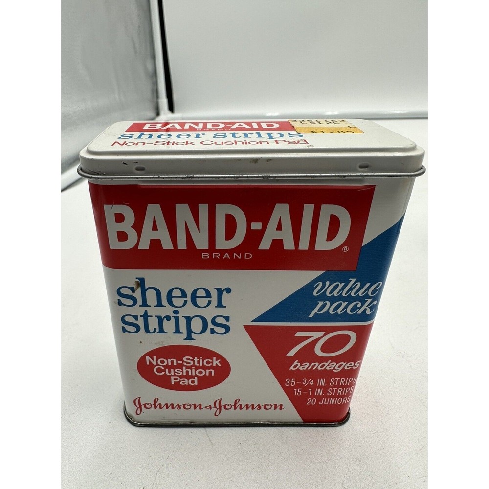 Vintage Johnson & Johnson Band-Aid Brand Sheer Strips Value Pack Tin - FILLED!